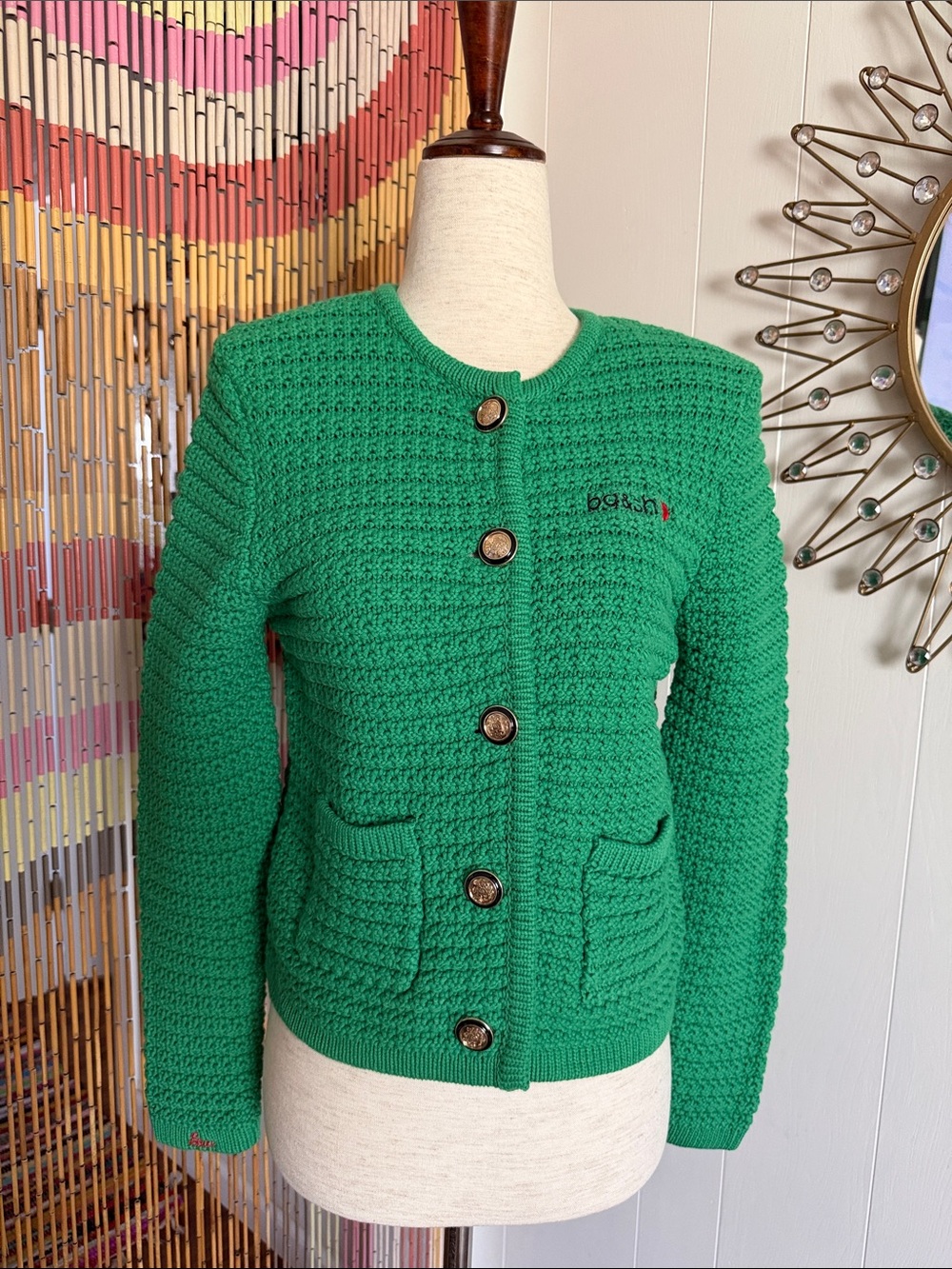 ba&sh Emerald Green Textured Button-Front Cardigan